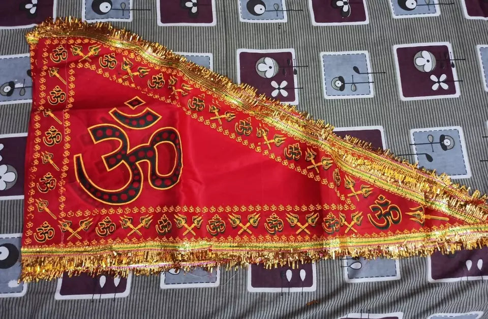 Traditional Hindu Religious Flag Ohm Printed Temple Pooja Decoration Spiritual Dhwaj Pataka for Home Mandir Festival