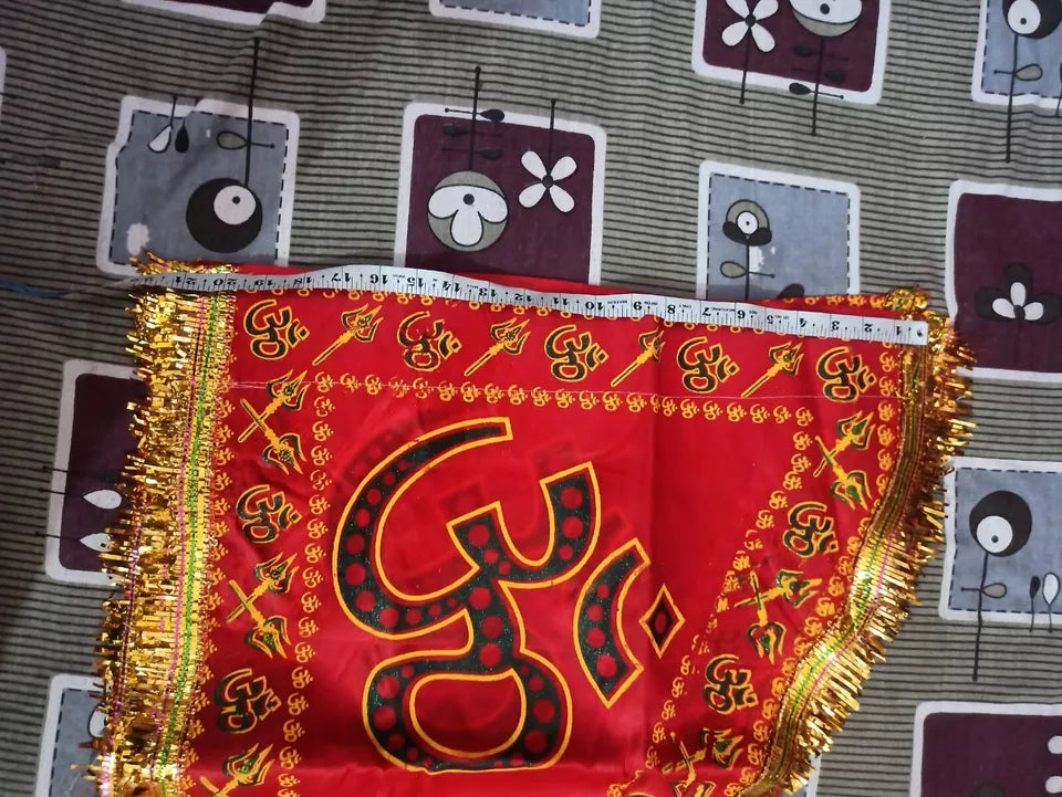 Traditional Hindu Religious Flag Ohm Printed Temple Pooja Decoration Spiritual Dhwaj Pataka for Home Mandir Festival