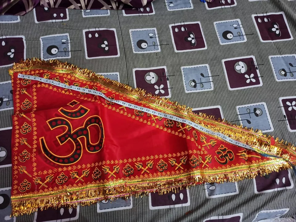 Traditional Hindu Religious Flag Ohm Printed Temple Pooja Decoration Spiritual Dhwaj Pataka for Home Mandir Festival