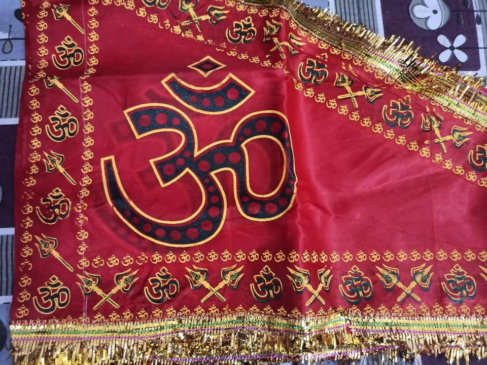 Traditional Hindu Religious Flag Ohm Printed Temple Pooja Decoration Spiritual Dhwaj Pataka for Home Mandir Festival