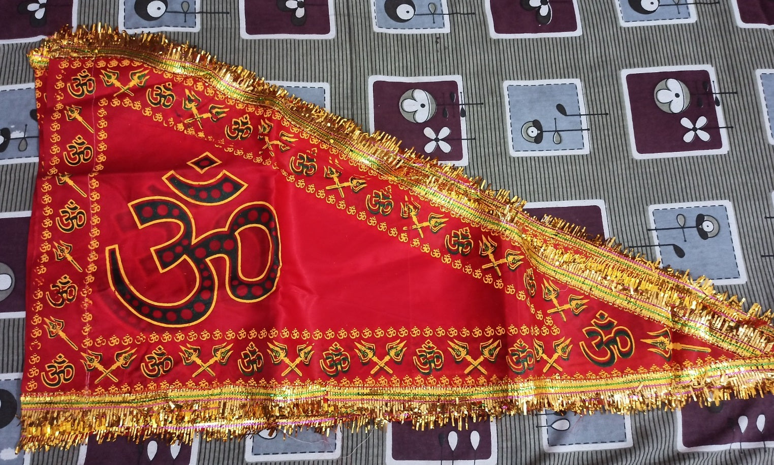 Ohm Religious Flag 20X39 inch Mix Cotton Hindu Pooja Puja Traditional