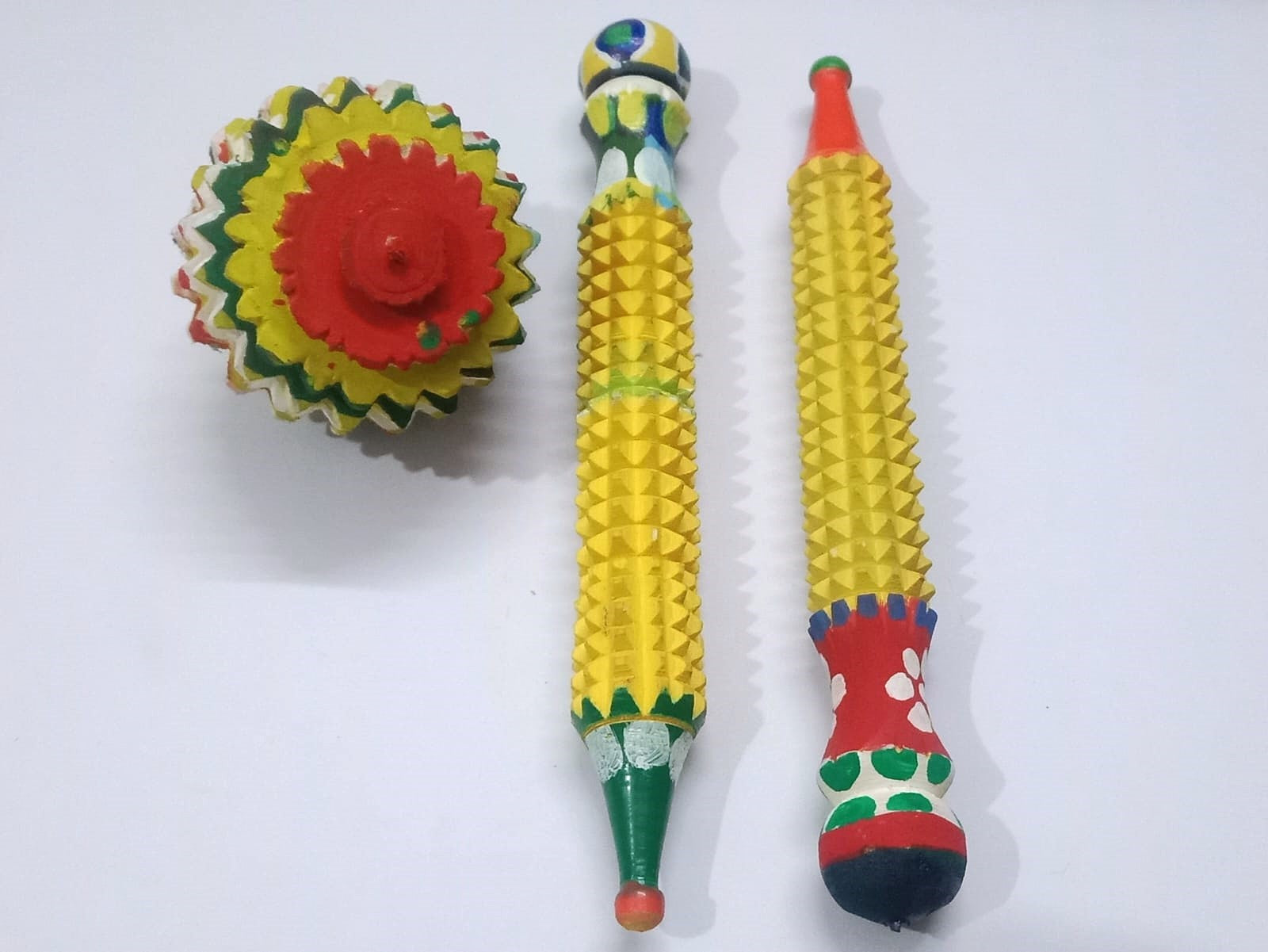 combo of  pen and plam Massager set 6 inches Manual Acupressure Handcrafted Body and Health Round Massager yellow,green and red