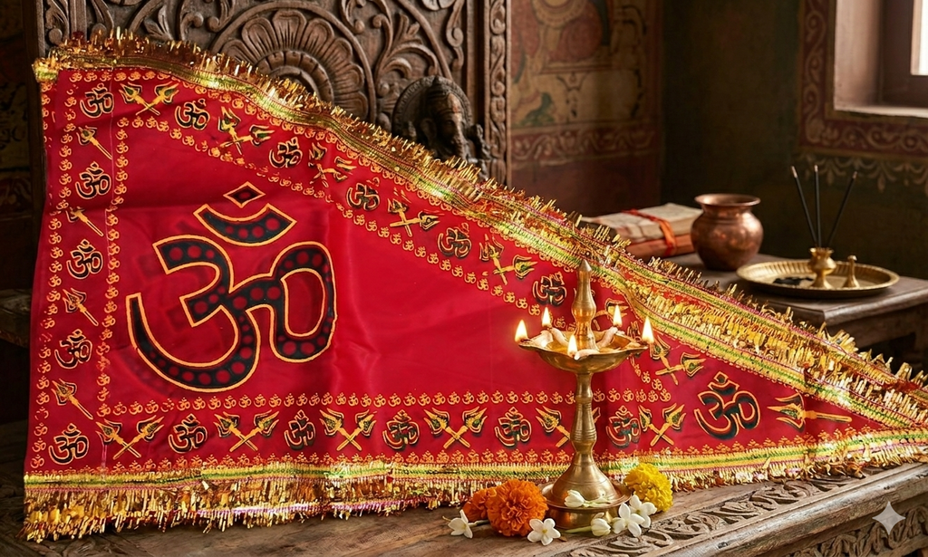 Ohm Religious Flag 20X39 inch Mix Cotton Hindu Pooja Puja Traditional