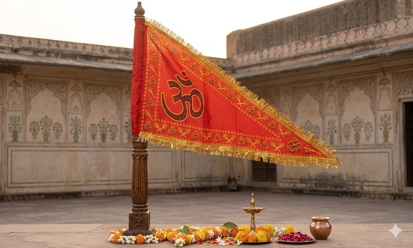 Ohm Religious Flag 20X39 inch Mix Cotton Hindu Pooja Puja Traditional