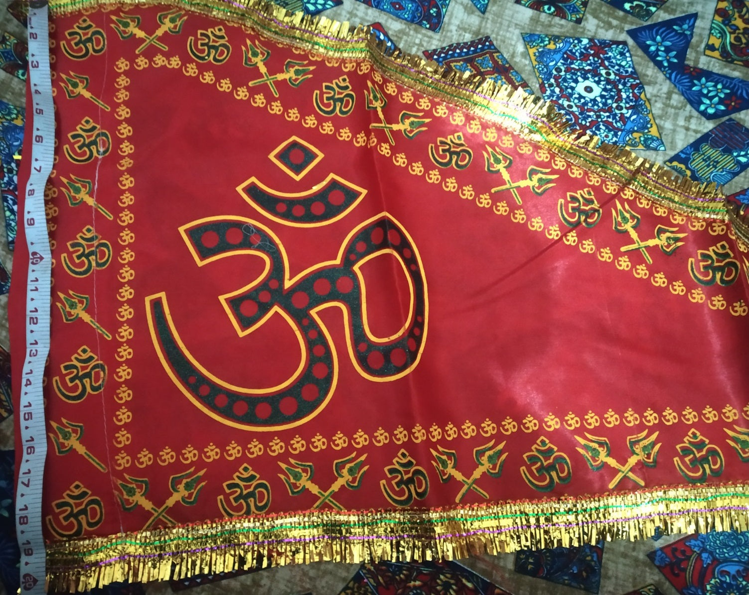 Ohm Religious Flag 20X39 inch Mix Cotton Hindu Pooja Puja Traditional