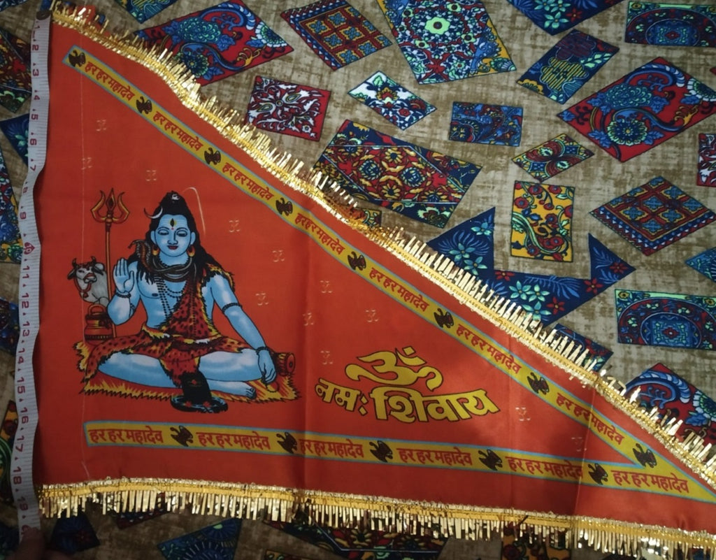 Shiv Flag 20X32 inch Mix cotton Traditional Hindu Religious SHANKAR Ji Dhwaj hindu puja temple religious