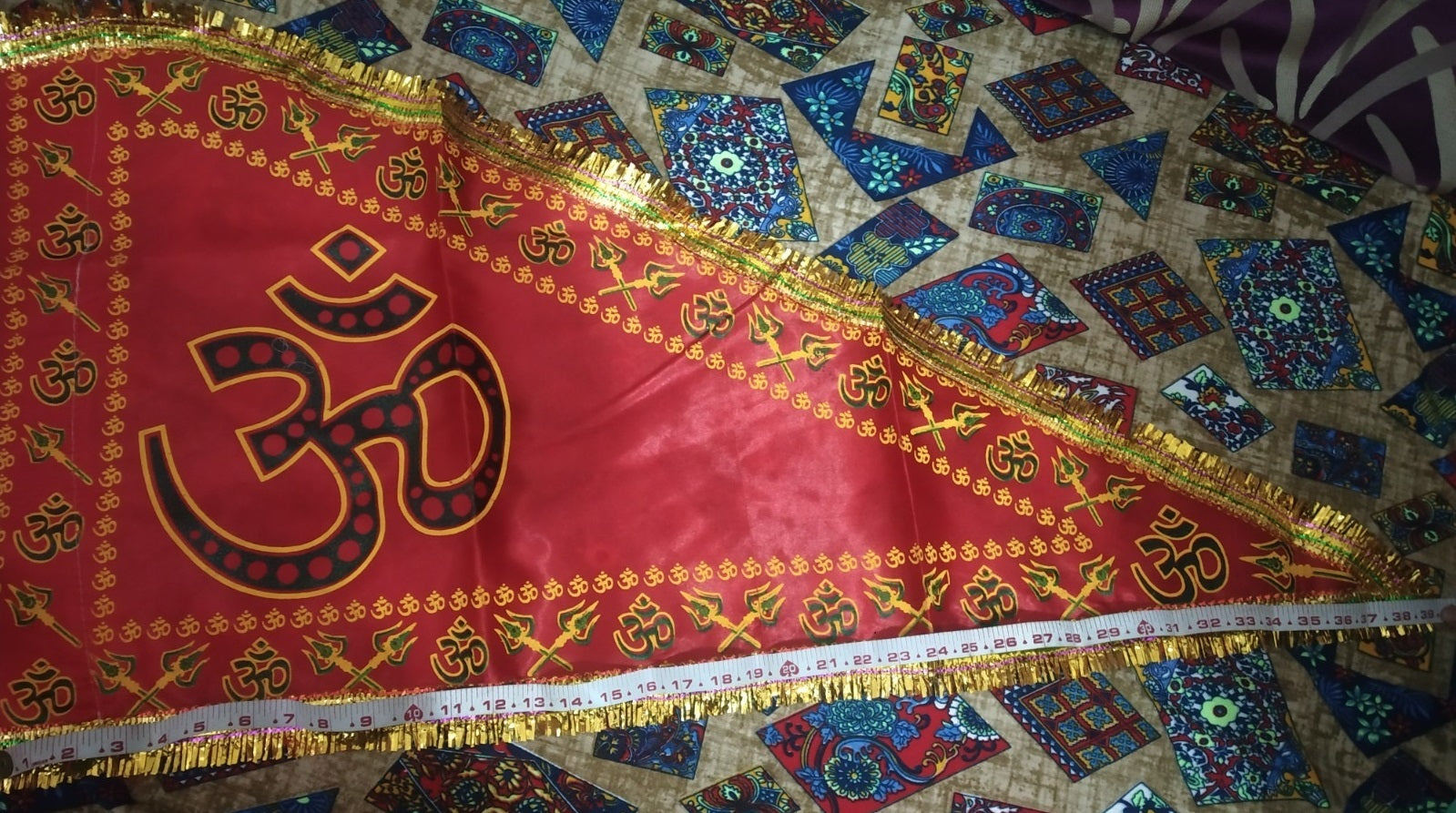 Ohm Religious Flag 20X39 inch Mix Cotton Hindu Pooja Puja Traditional