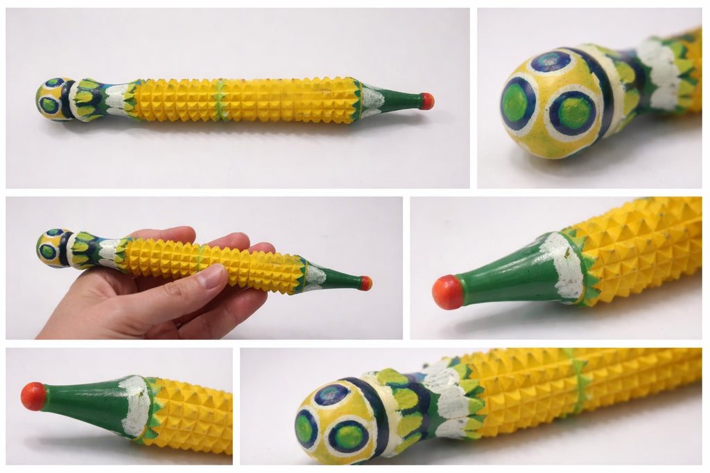 Pack of 5 Wooden Pen Massager – 6 Inch Manual  Acupressure Handcrafted Health Roller Pen, Yellow and Green