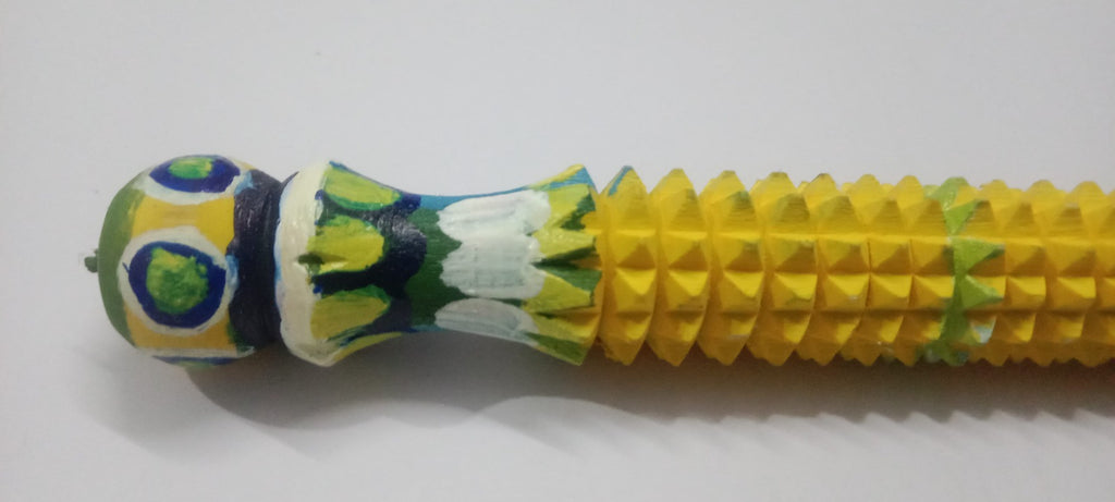 Wooden Pen Massager – 6 Inch Manual  Acupressure Handcrafted Health Roller Pen, Yellow and Green