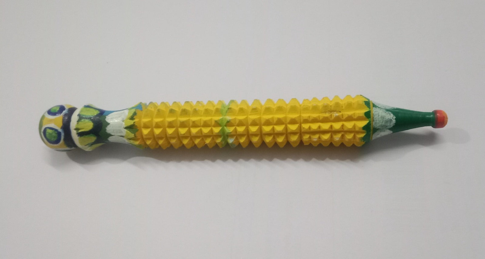 Wooden Pen Massager – 6 Inch Manual  Acupressure Handcrafted Health Roller Pen, Yellow and Green