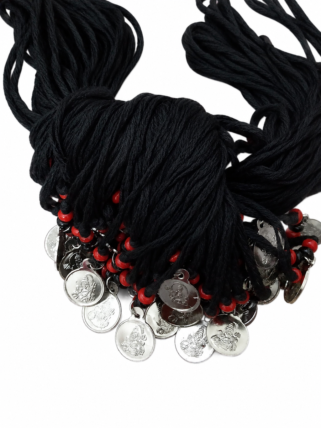 Religious Black Thread Bracelet with Coin Shape Pendant Red & Black Beads Traditional Hindu Adjustable Wrist Thread