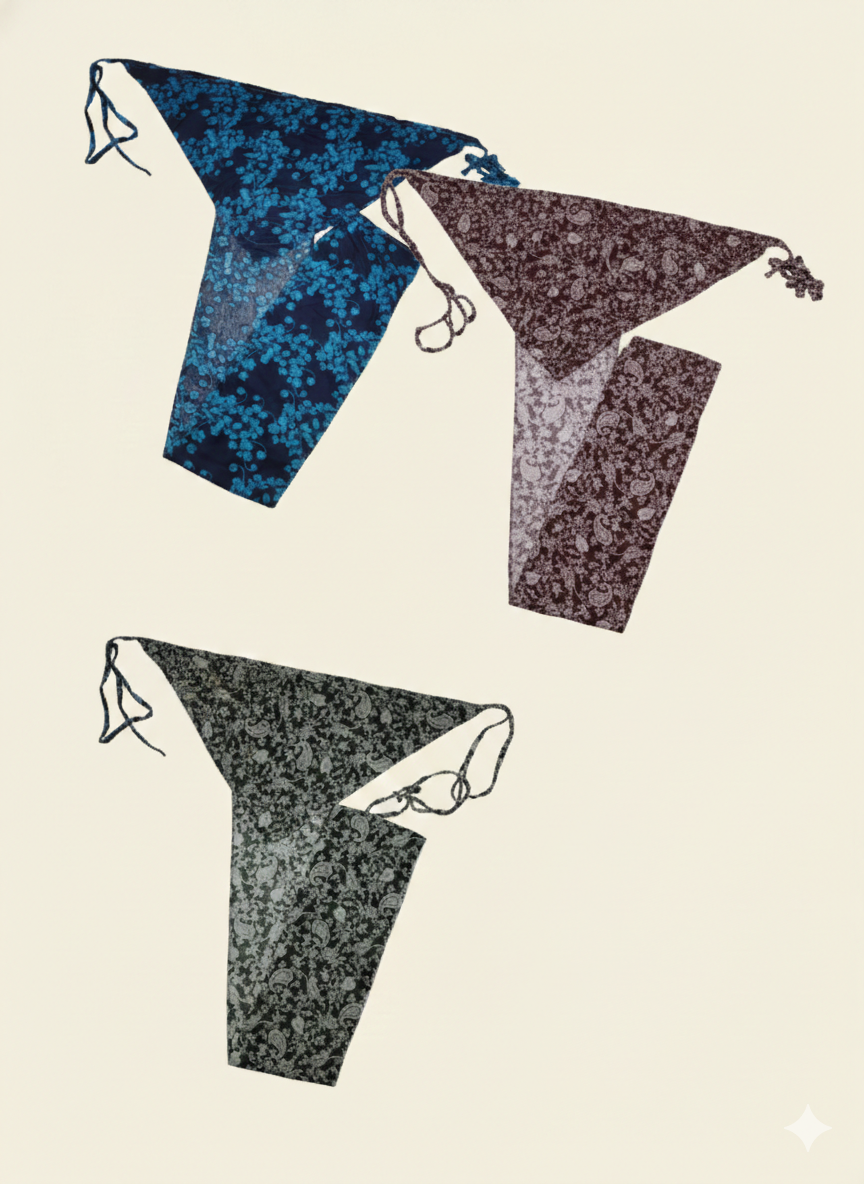Set of 3 soft cotton langota blue and black, printed green and printed maroon different print and design Handcrafted Traditional Yoga Workout Sports Underwear Banaras