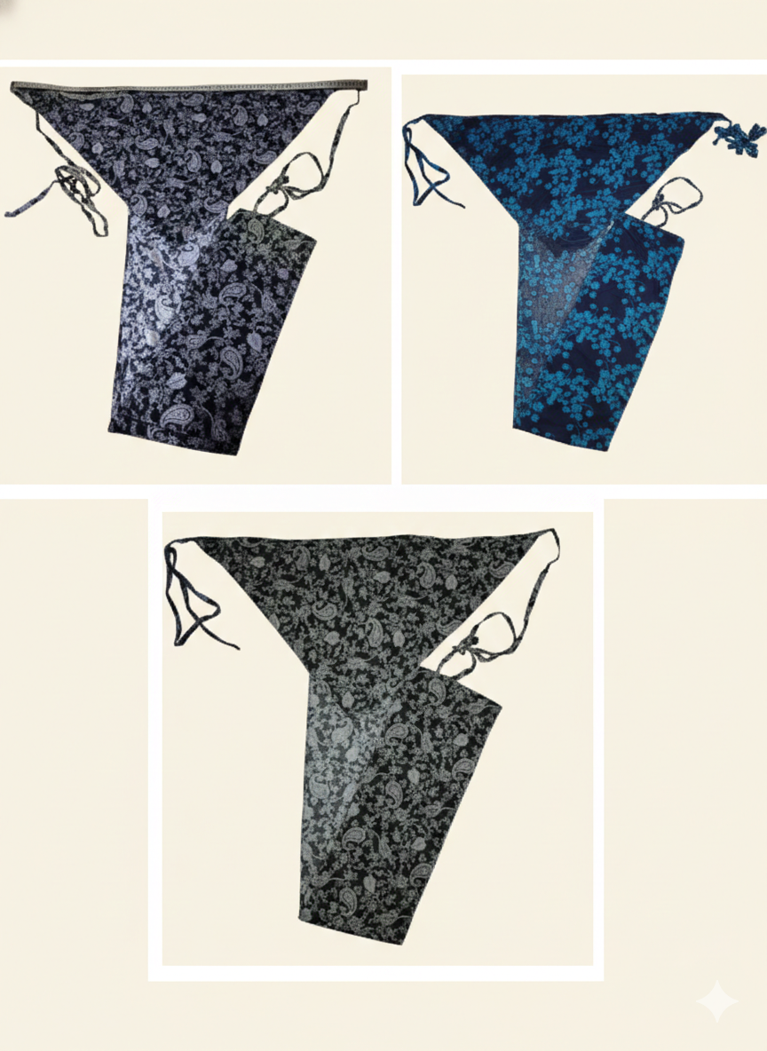 set of 3 soft cotton langota navy blue, blue and black, printed green different print and design Handcrafted Traditional Yoga Workout Sports Underwear Banaras