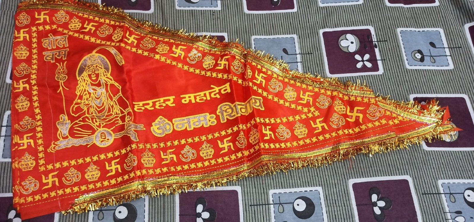 Har Har Mahadev flag 22X45 inch Hindu Traditional pooja puja Temple Religious Dhwaj.