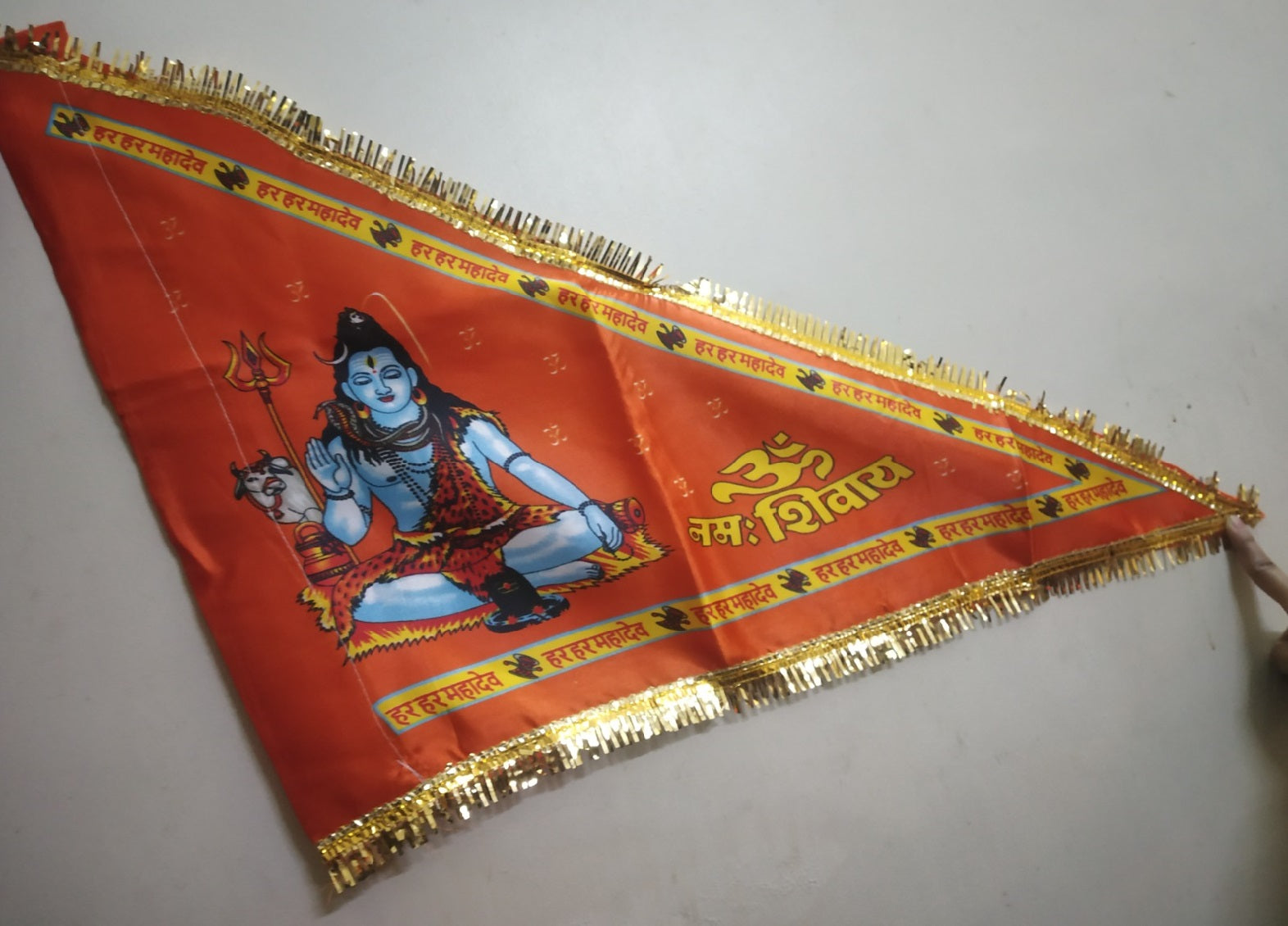 Om Namah Shivay Religious Flag | Spiritual Mahadev Dhwaj for Temple, Bike & Home Décor