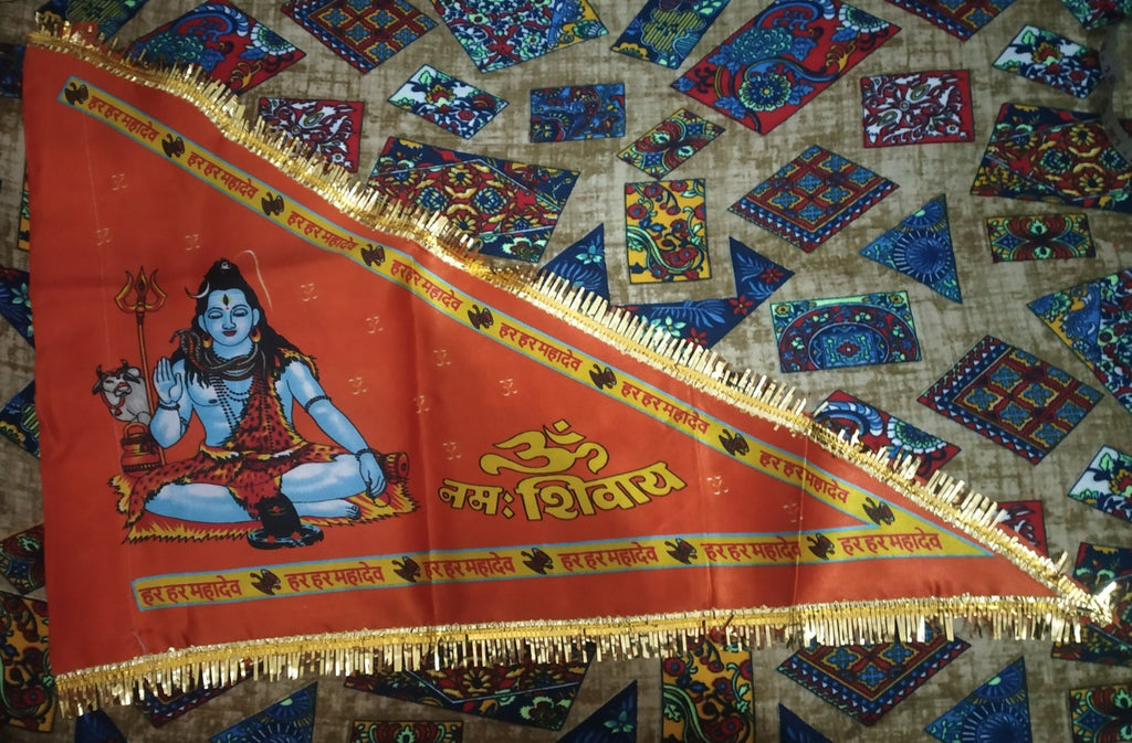 Om Namah Shivay Religious Flag | Spiritual Mahadev Dhwaj for Temple, Bike & Home Décor
