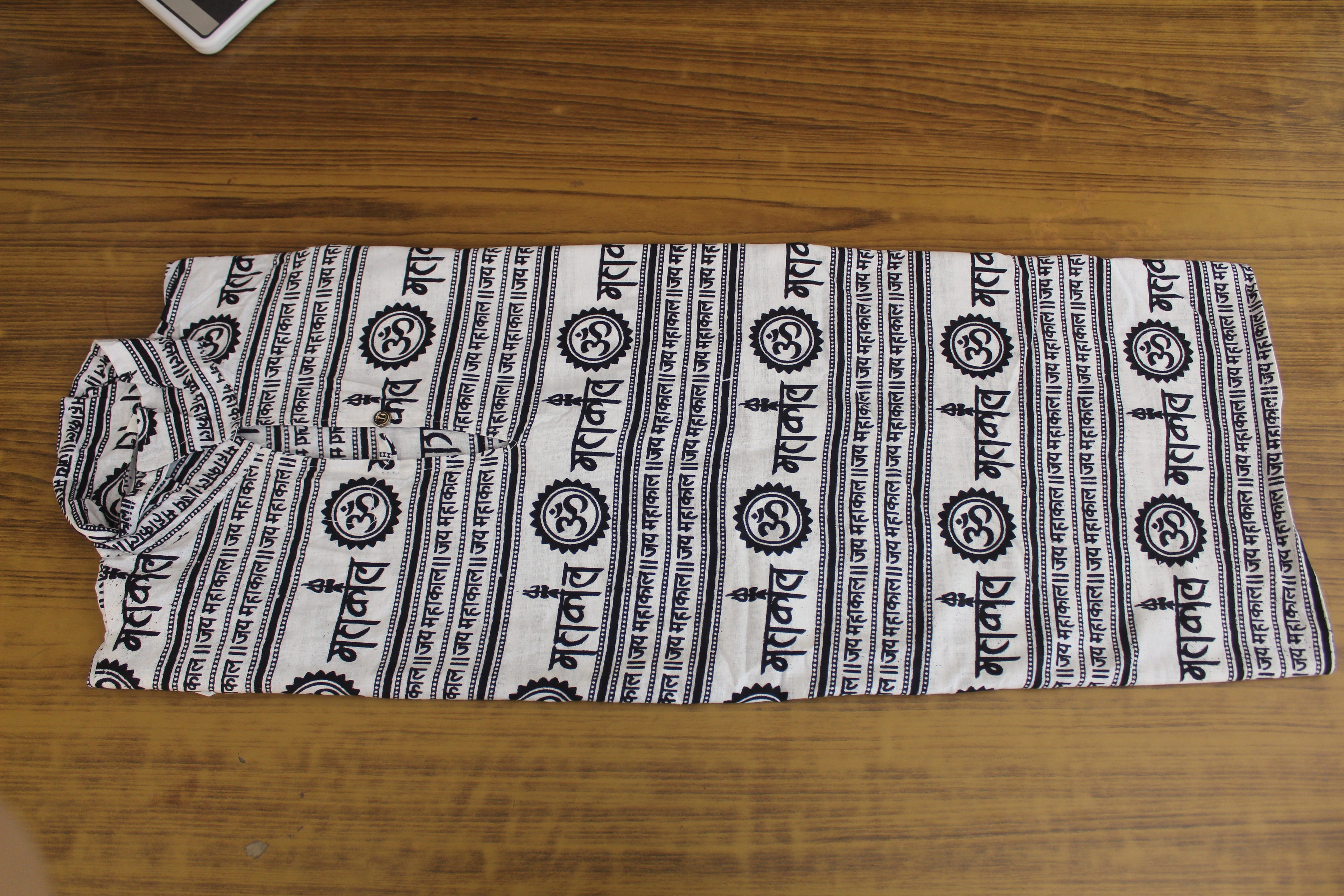 Mhakal Religious Kurta White and Black with Traditional Sanskrit Print Cotton Blend Ethnic Wear Hindu Religious Fashion