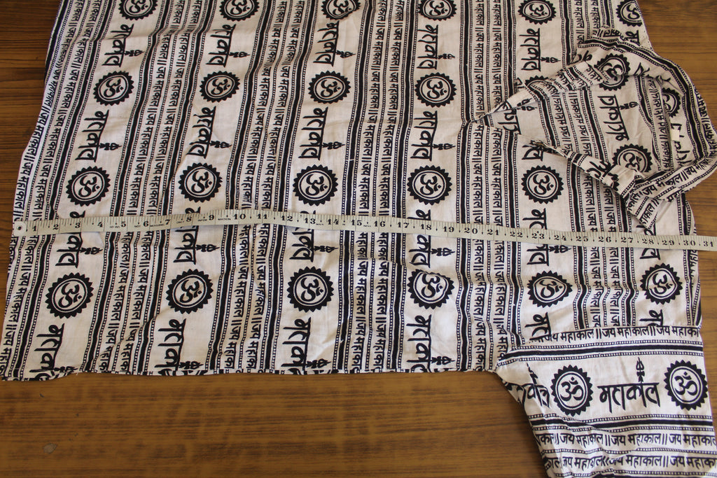 Mhakal Religious Kurta White and Black with Traditional Sanskrit Print Cotton Blend Ethnic Wear Hindu Religious Fashion