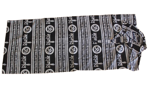 New 2 Pcs Mhakal Religious Kurta White and Black with Traditional Sanskrit Print Cotton Blend Ethnic Wear Hindu Religious Fashion