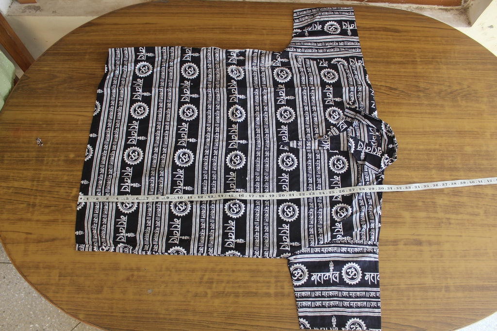 New 2 Pcs Mhakal Religious Kurta White and Black with Traditional Sanskrit Print Cotton Blend Ethnic Wear Hindu Religious Fashion