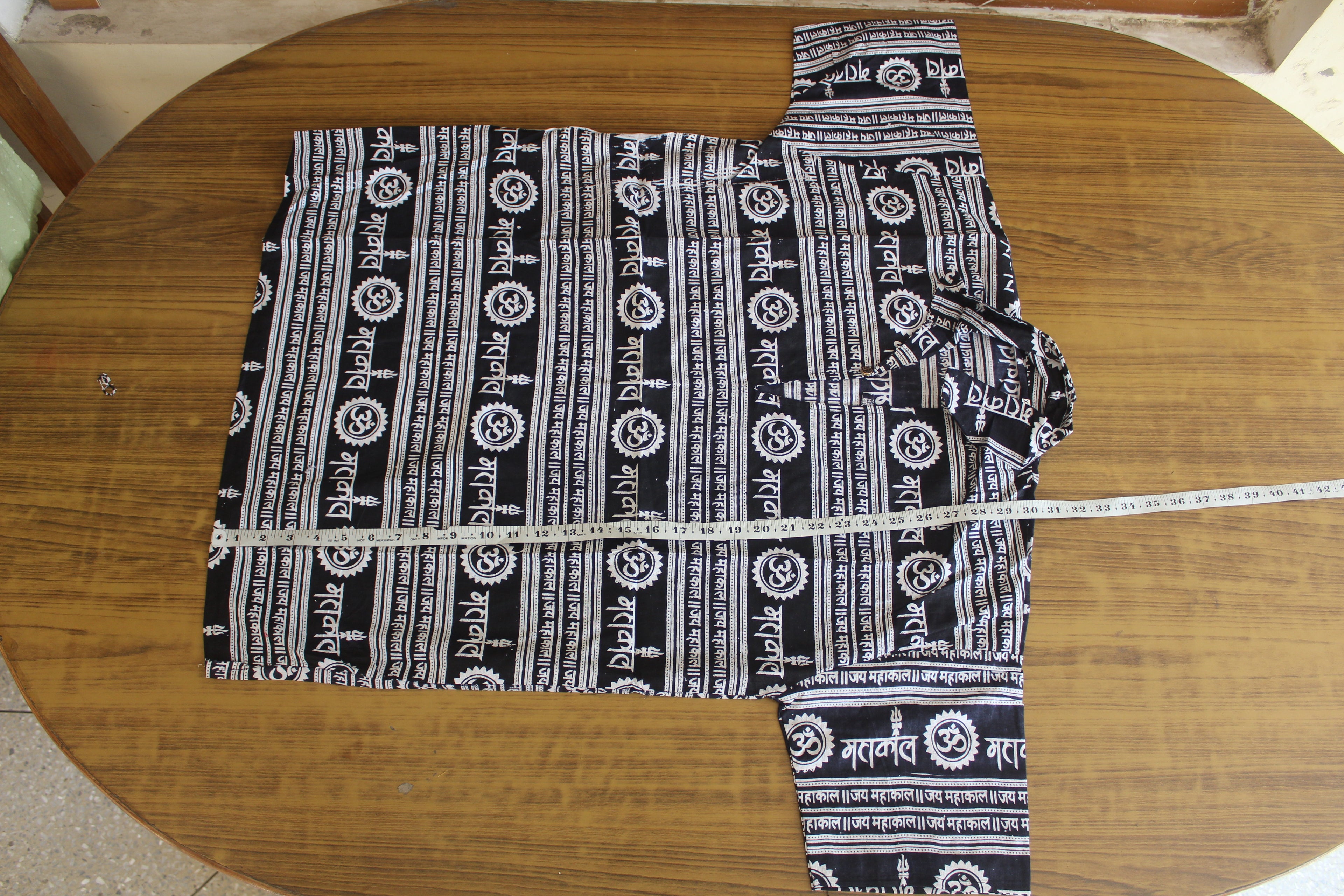 New 2 Pcs Mhakal Religious Kurta White and Black with Traditional Sanskrit Print Cotton Blend Ethnic Wear Hindu Religious Fashion