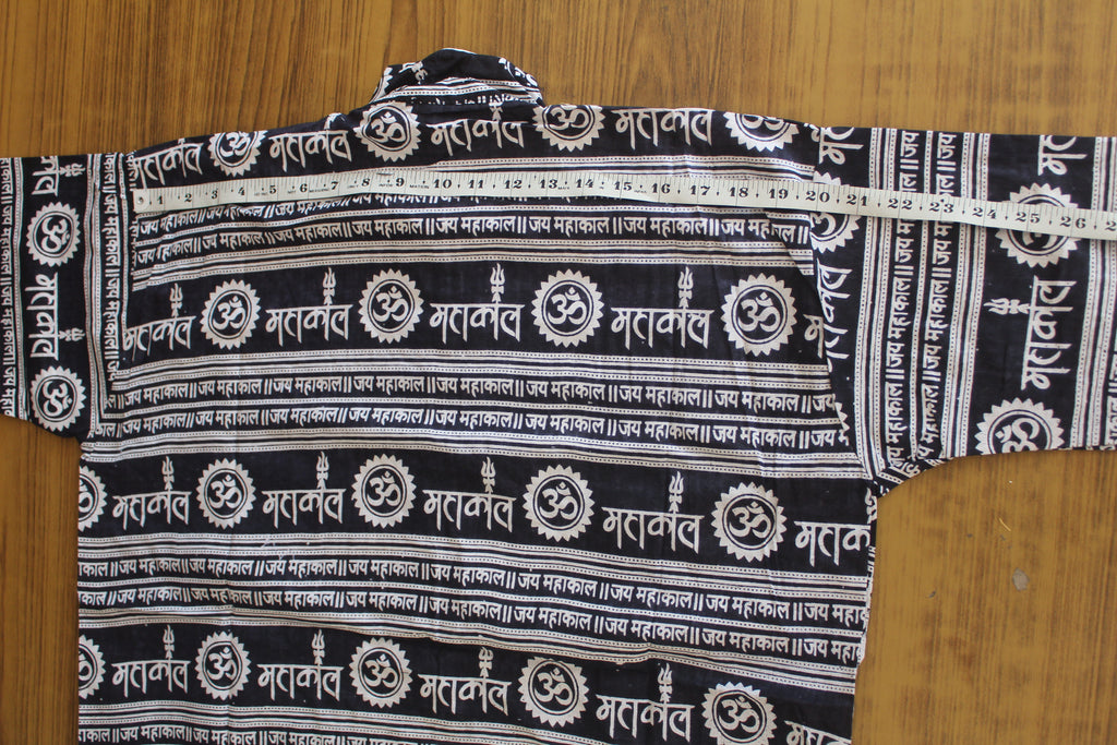 New 2 Pcs Mhakal Religious Kurta White and Black with Traditional Sanskrit Print Cotton Blend Ethnic Wear Hindu Religious Fashion
