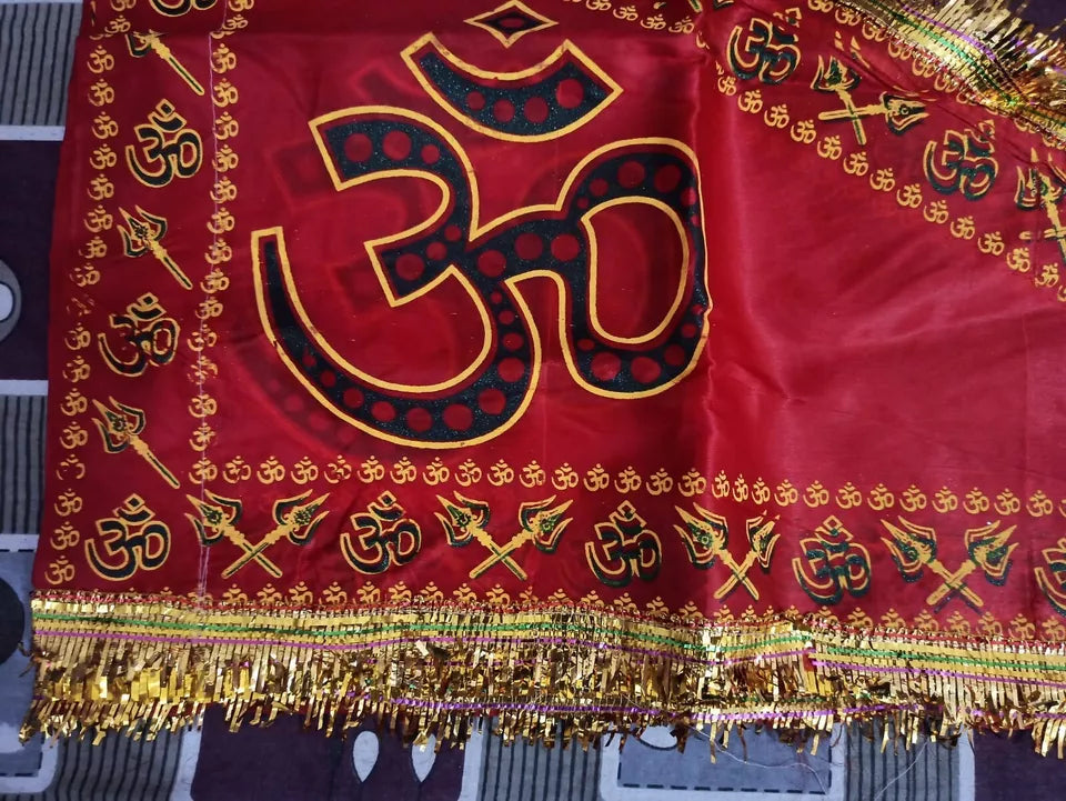 Traditional Hindu Religious Flag Ohm Printed Temple Pooja Decoration Spiritual Dhwaj Pataka for Home Mandir Festival