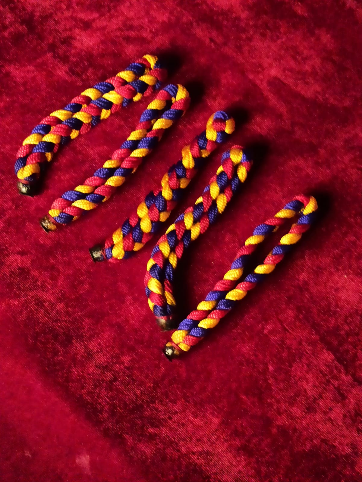 Religious cotton knitted wristband  SET OF 5 unisex multicolour Banaras India  energisd in temple