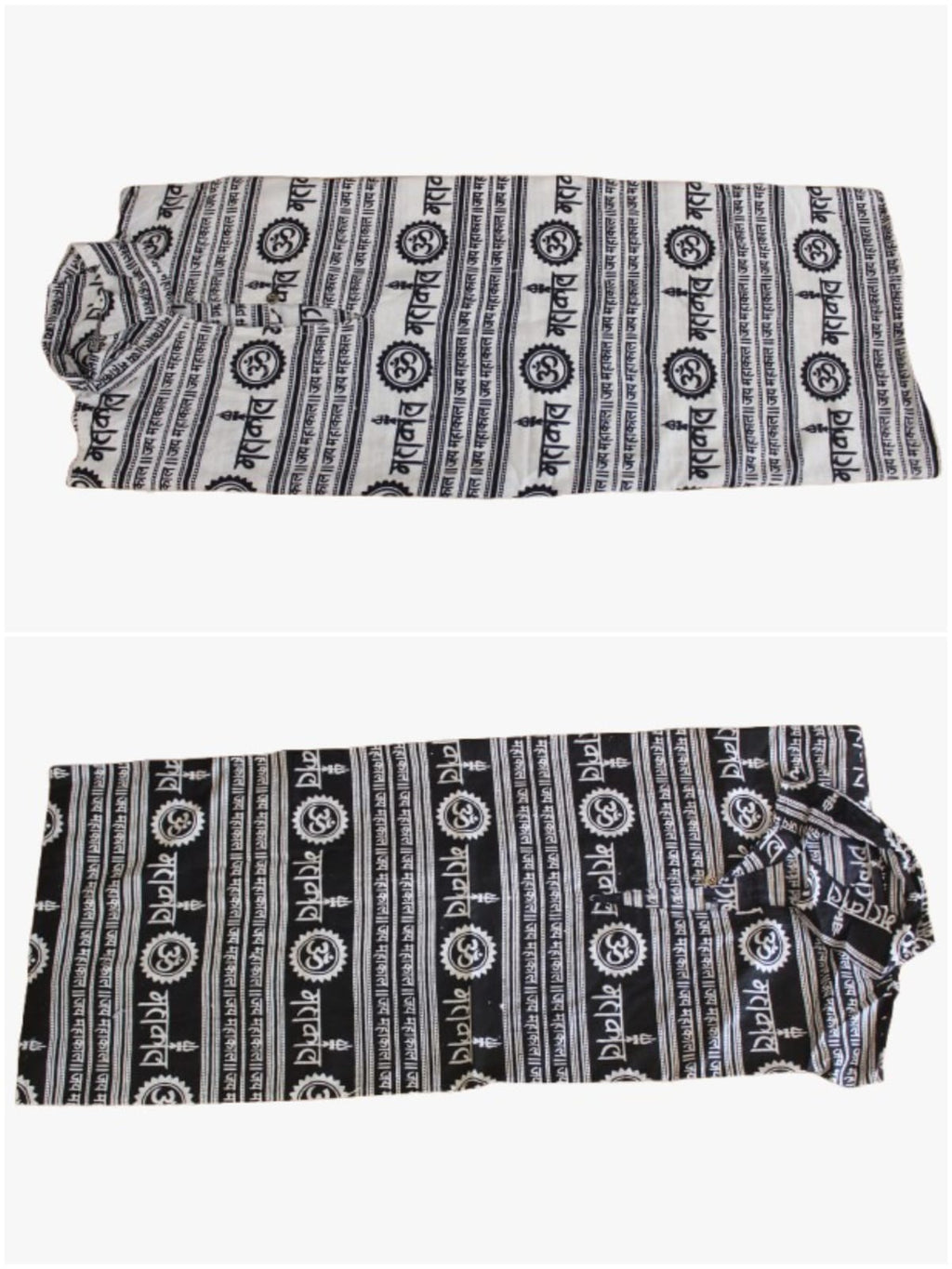 New 2 Pcs Mhakal Religious Kurta White and Black with Traditional Sanskrit Print Cotton Blend Ethnic Wear Hindu Religious Fashion