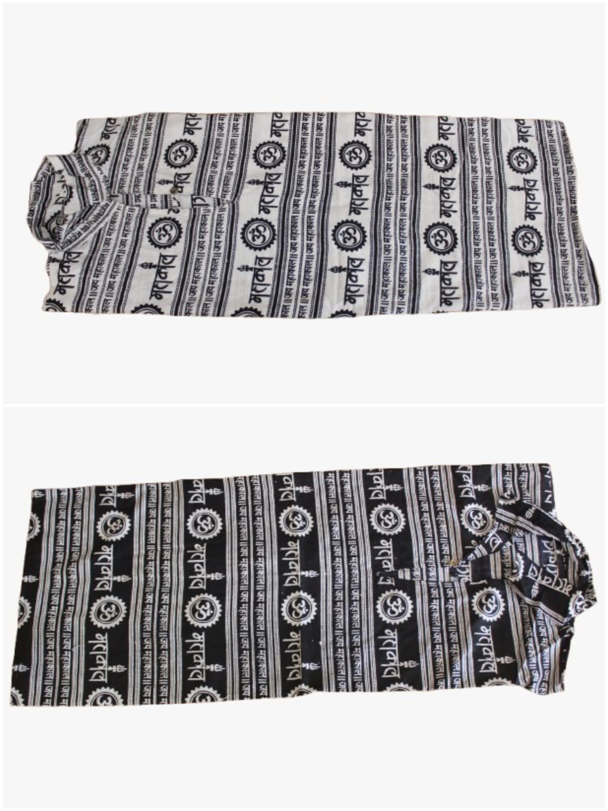 New 2 Pcs Mhakal Religious Kurta White and Black with Traditional Sanskrit Print Cotton Blend Ethnic Wear Hindu Religious Fashion