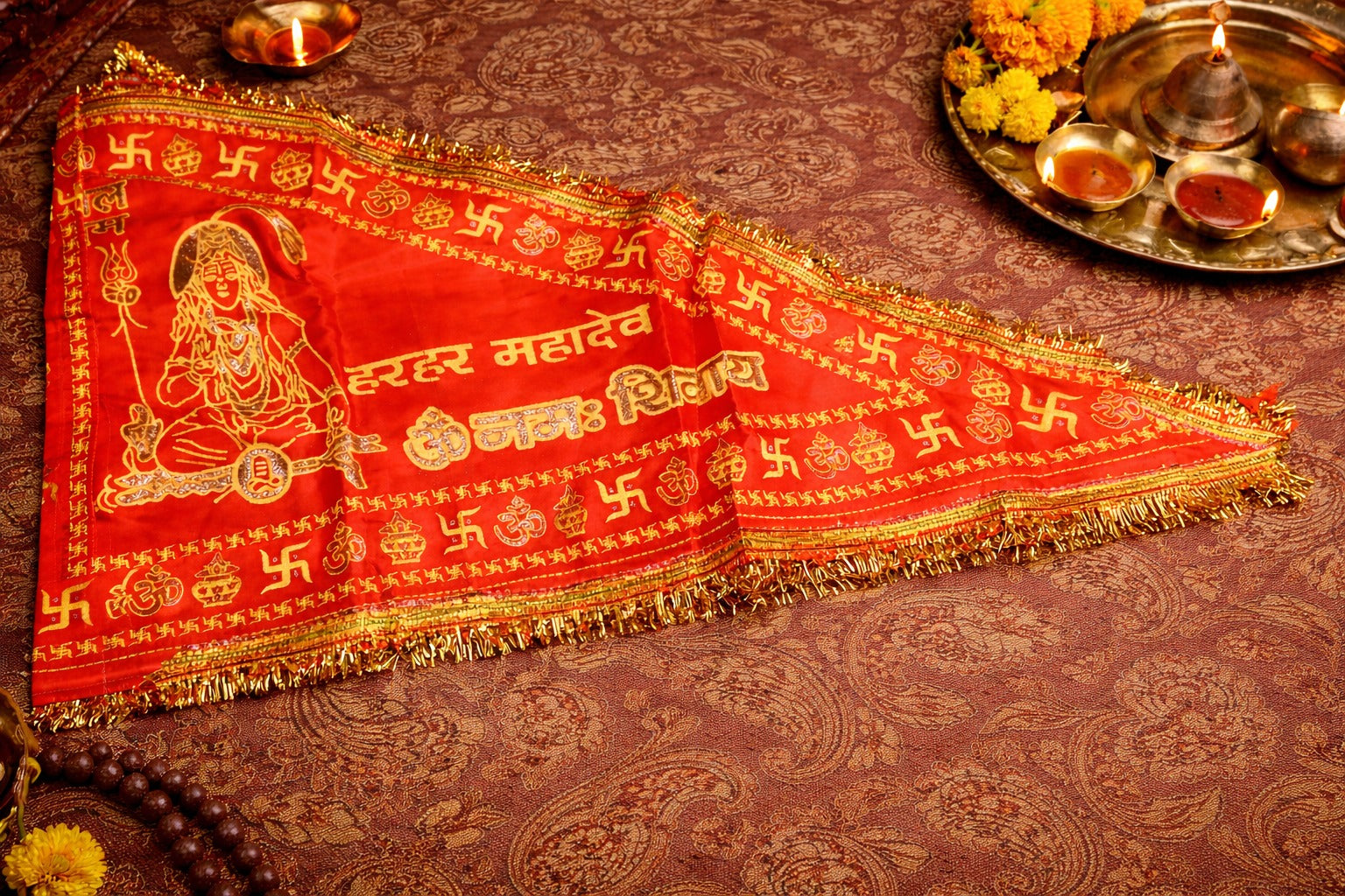 Har Har Mahadev flag 22X45 inch Hindu Traditional pooja puja Temple Religious Dhwaj.