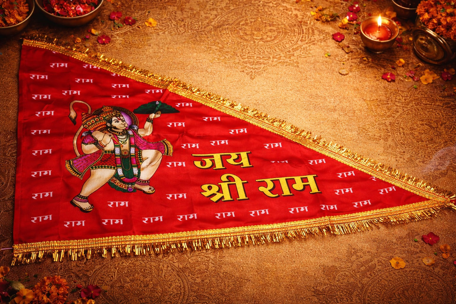 Hanuman flag 25X48 inch Hindu Traditional pooja puja Temple