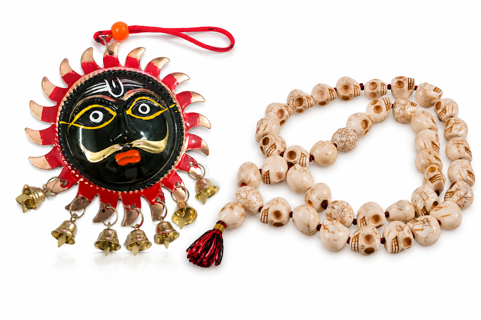 5 Inch Sun Face & Skull Mala Combo Spiritual Wall Hanging and Religious Beads Set for Home Décor