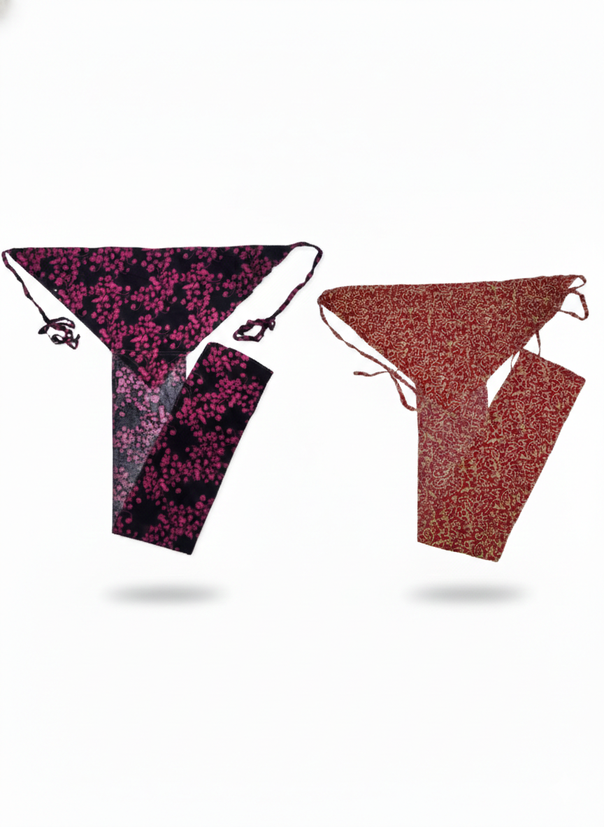 Pair of 2 soft cotton langota printed black , pink and red different print and design Handcrafted Traditional Yoga Workout Sports Underwear Banaras