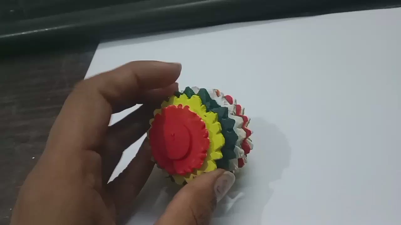 Wooden Round Massager 6 inch Manual Acupressure Handcrafted Health Round Massager Yellow, Green and Red