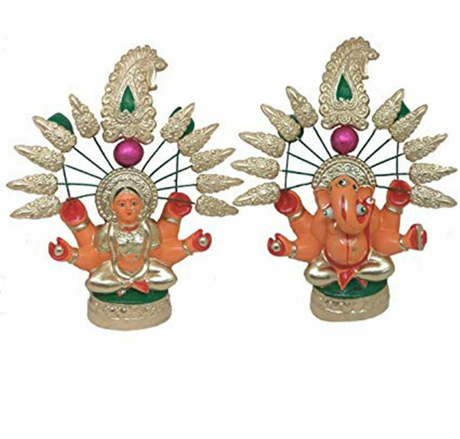 4X4X2 inch Ganesh Laxmi ji clay idol murti Hindu pooja puja Religion Banaras